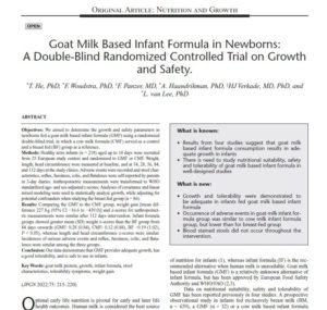 Published paper: Goat milk based infant formula in newborns, A double-blind randomized controlled trial on growth and safety.